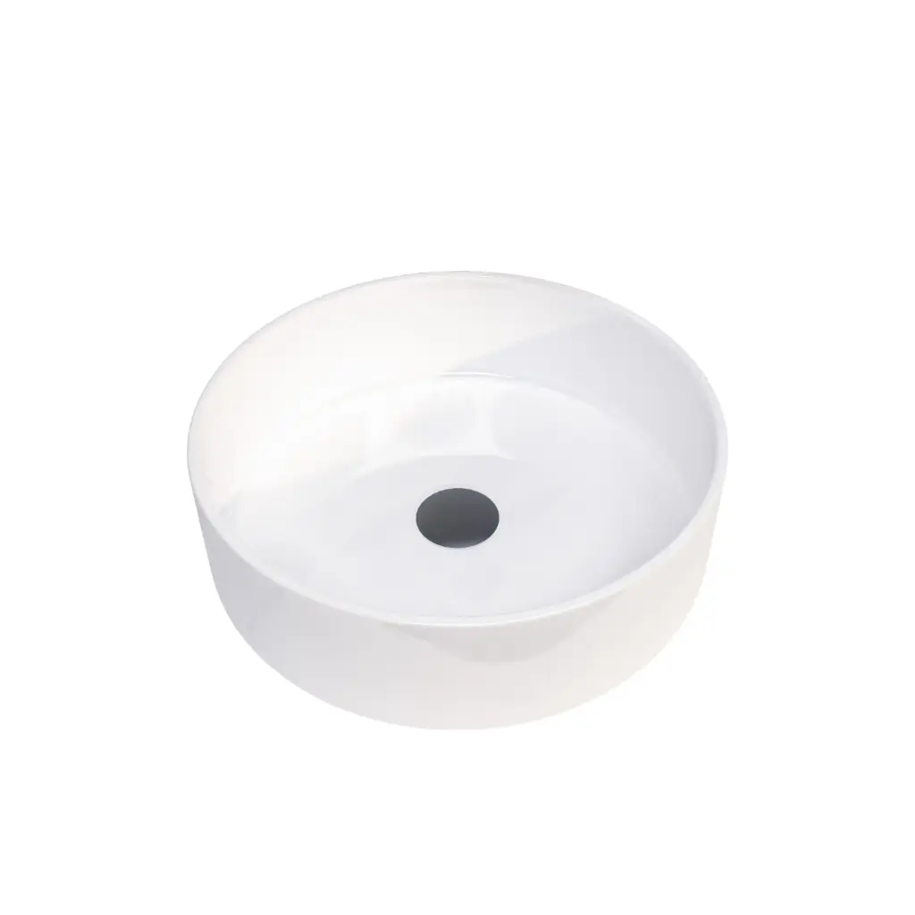 [90188/AC3636R] Round Gloss White Ceramic Above Counter Basin Non-overflow
