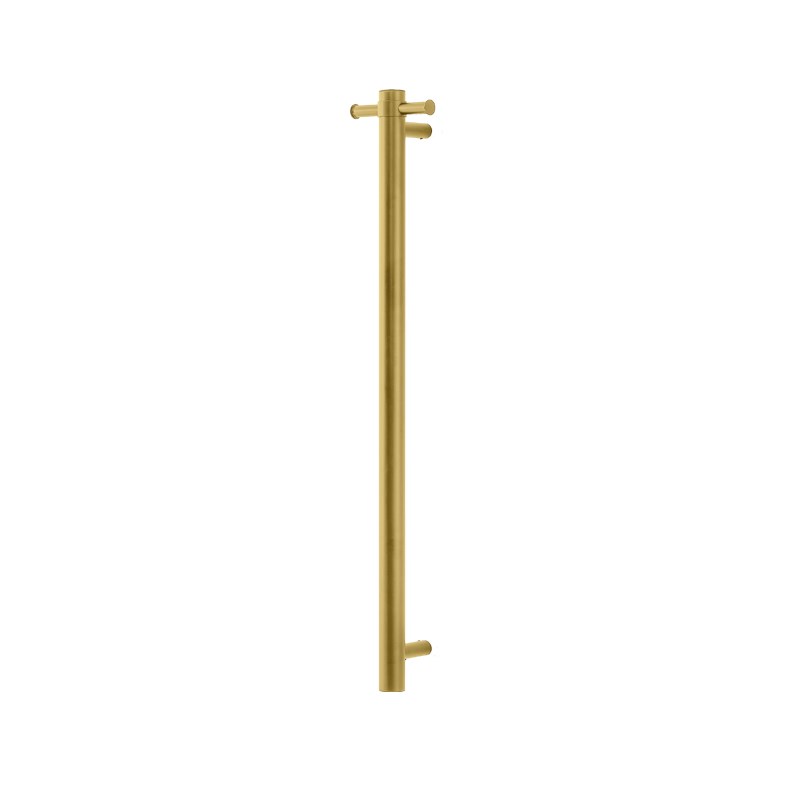 Round Vertical Brushed Brass Electric Heated Towel Rack Single Bar