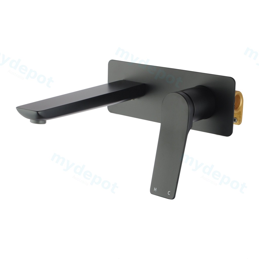[40011] Rushy Square Black Wall Mixer with Spout