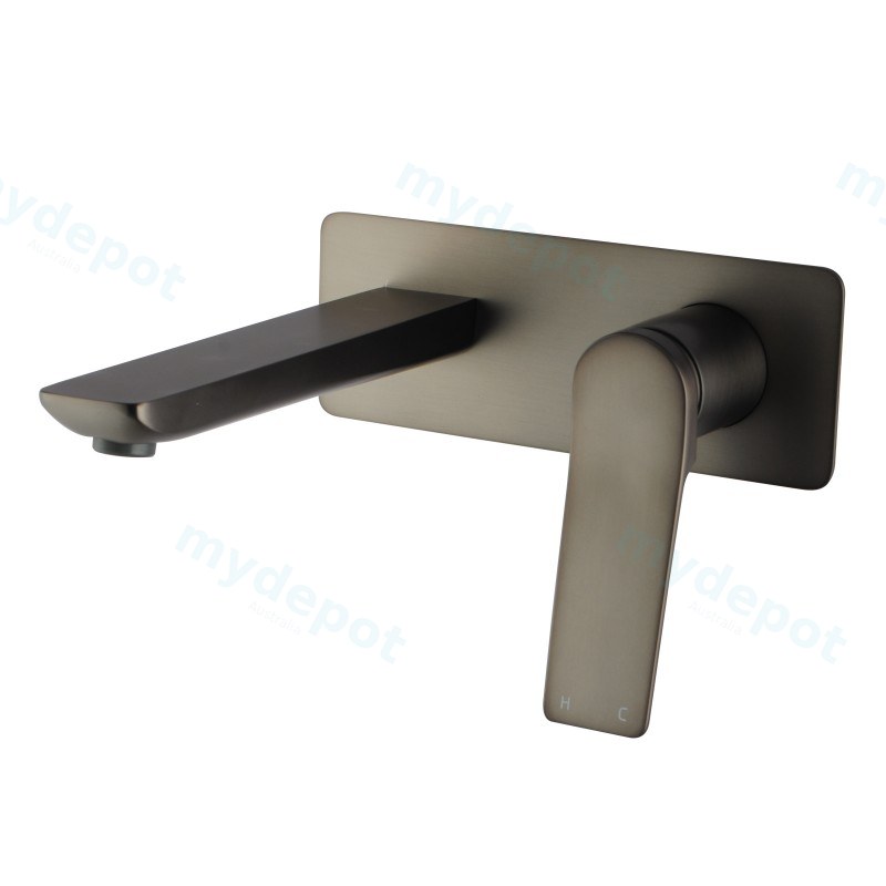 Rushy Square Brushed Gun Metal Grey Wall Mixer with Spout