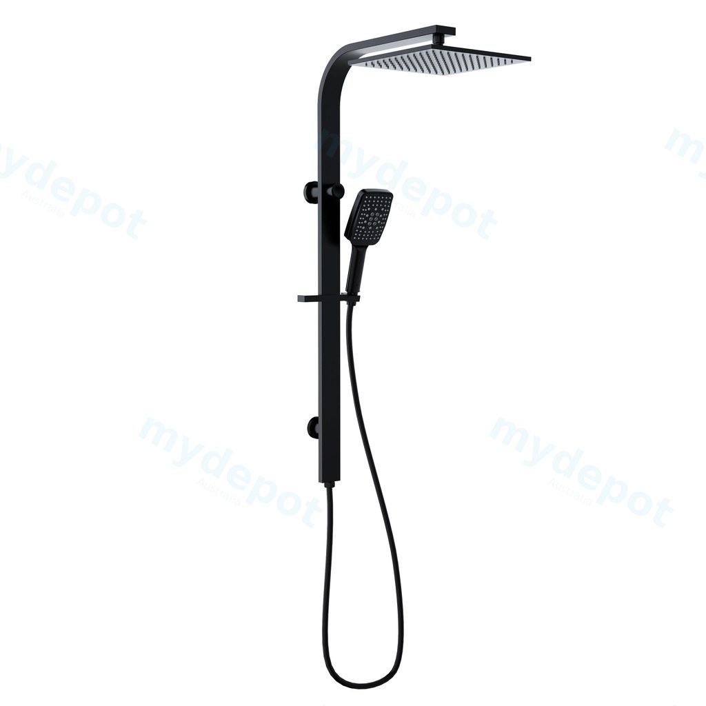 [43867] Sando Square MultiFunction Shower Set Matt Black,250mm Plastic Shower Head