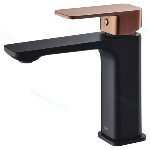 [43161] Seto Matt Black Basin Mixer With Rose Gold Handle Lead Free