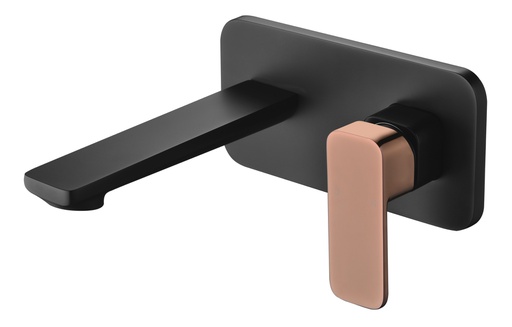 Seto Matt Black Wall Basin Mixer With Rose Gold Handle Lead Free