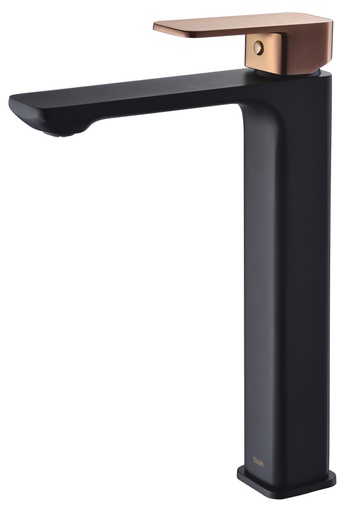 Seto Matte Black High Rise Basin Mixer With Rose Gold Handle Lead Free
