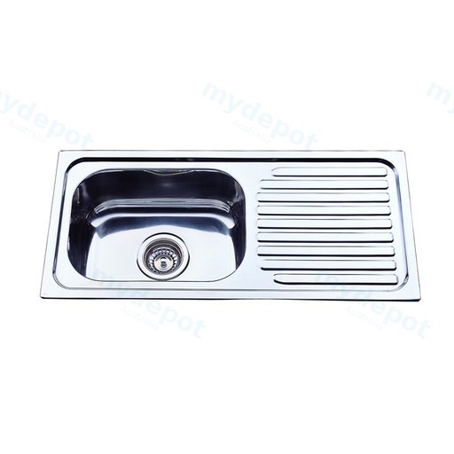 [43157] Eden Single Bowl & Single Drainer Sink Abovemount One Tap Hole Left Hand Bowl 765 x 365mm(304 Stainless Steel)