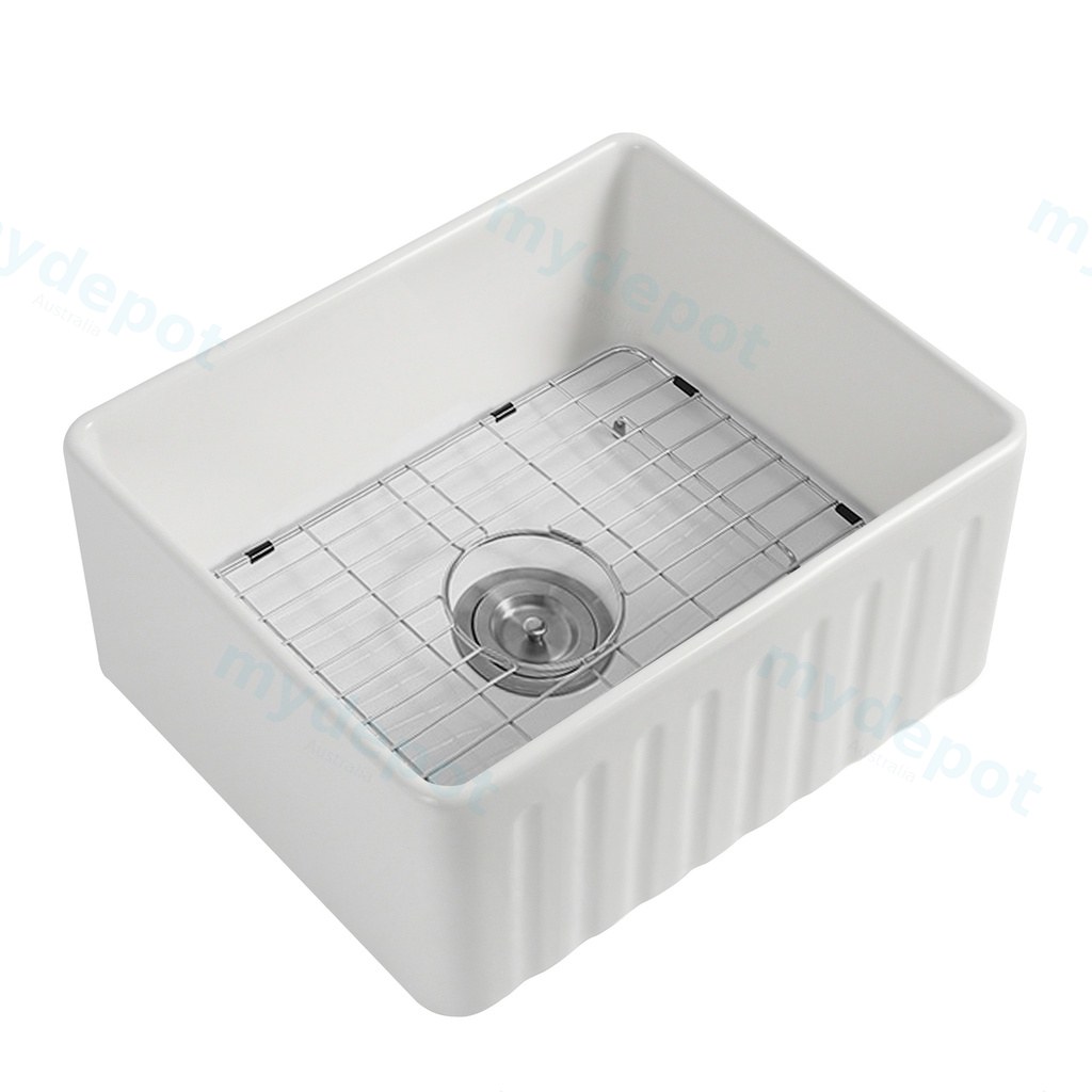 [56024] Size:610*459*254mm Bowl Size:574*423*232mm Gloss White Rocca Fine Fireclay Farm House Buttler Sink Single Bowl Grid And Waste Included