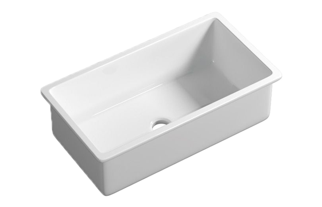 [56035] Size:760*459*254mm Gloss White Procida Fine Fireclay Inset/Undermount Sink Single Bowl,Grid And Waste Included