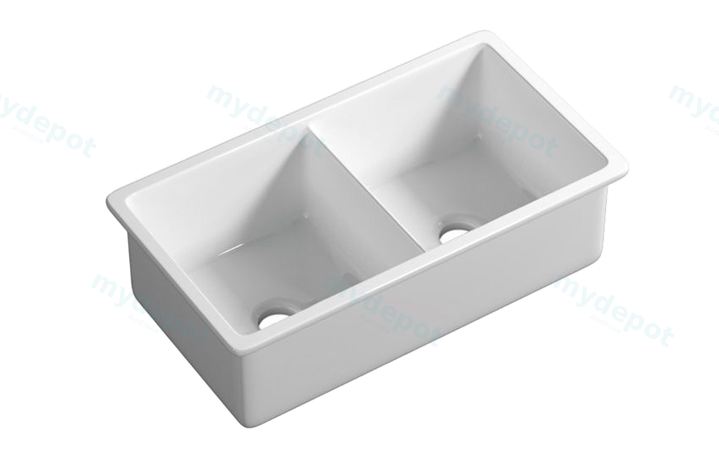[56039] Size:813*483*254mm Gloss White Procida Fine Fireclay Inset/Undermount Sink Double Bowl,Grid And Waste Included