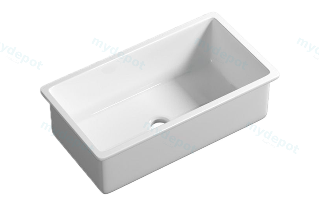 [56037] Size:813*483*254mm Gloss White Procida Fine Fireclay Inset/Undermount Sink Single Bowl,Grid And Waste Included