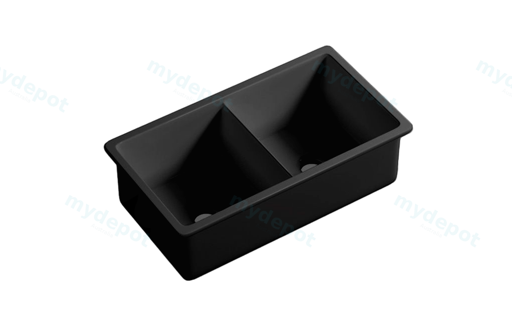 [56040] Size:813*483*254mm Matte Black Procida Fine Fireclay Inset/Undermount Sink Double Bowl,Grid And Waste Included