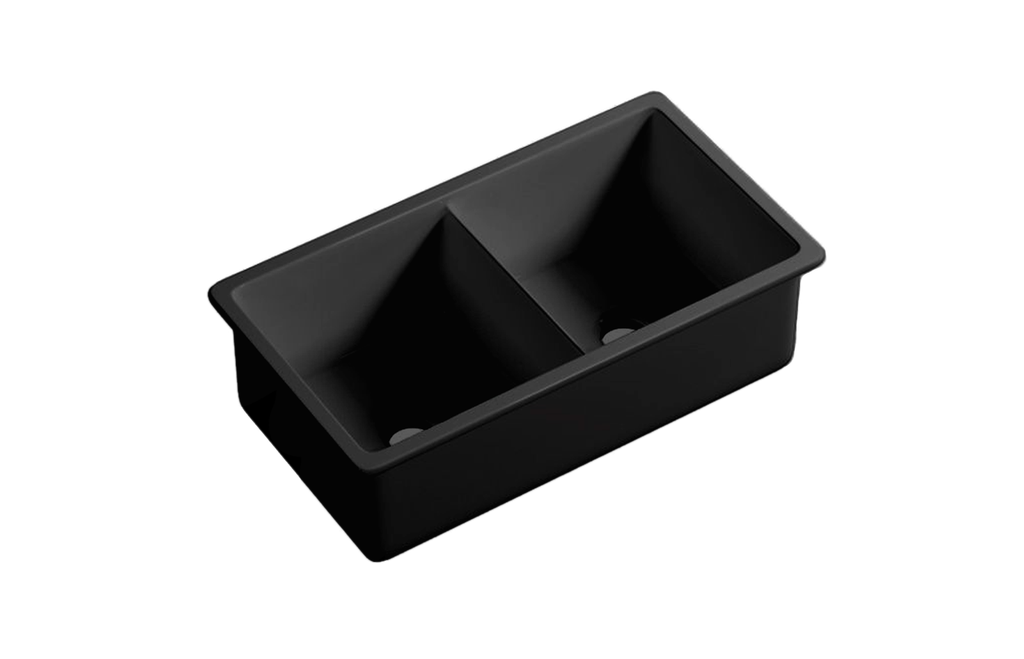 Size:813*483*254mm Matte Black Procida Fine Fireclay Inset/Undermount Sink Double Bowl,Grid And Waste Included