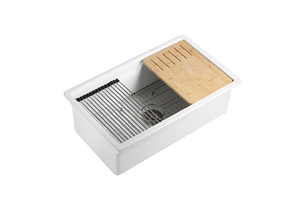 [56041] Size:813*483*255mm Gloss White Fine Fireclay Inset/Undermount Sink With Work Station, Single Bowl