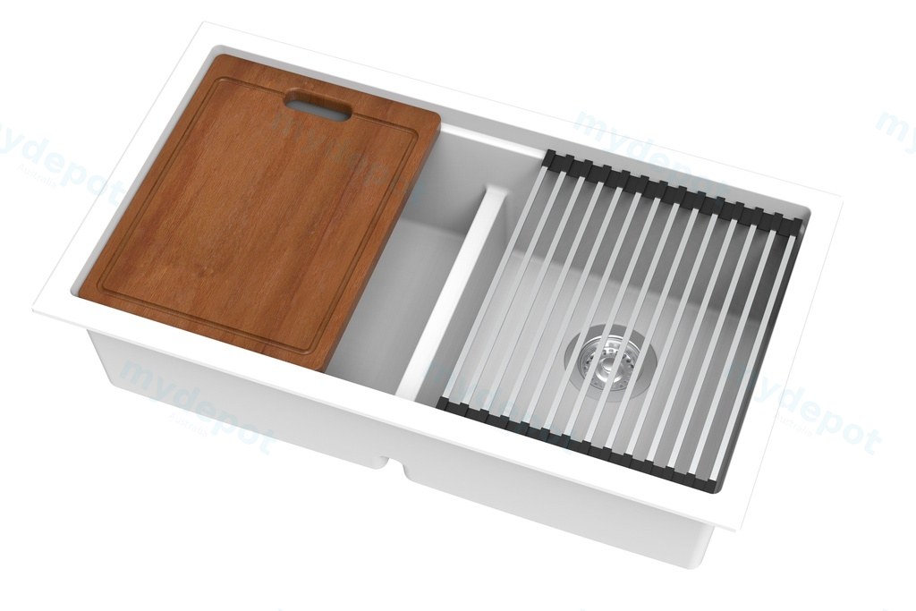 [56000] Size:825*470*241mm Bowl Size:374*381*241mm*2 Artic White Gabrio Granite Sink With Work Station Double Bowls