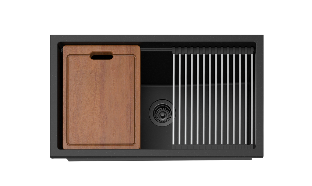 Size:825*470*241mm Bowl Size:374*381*241mm*2 Matte Black Gabrio Granite Sink With Work Station