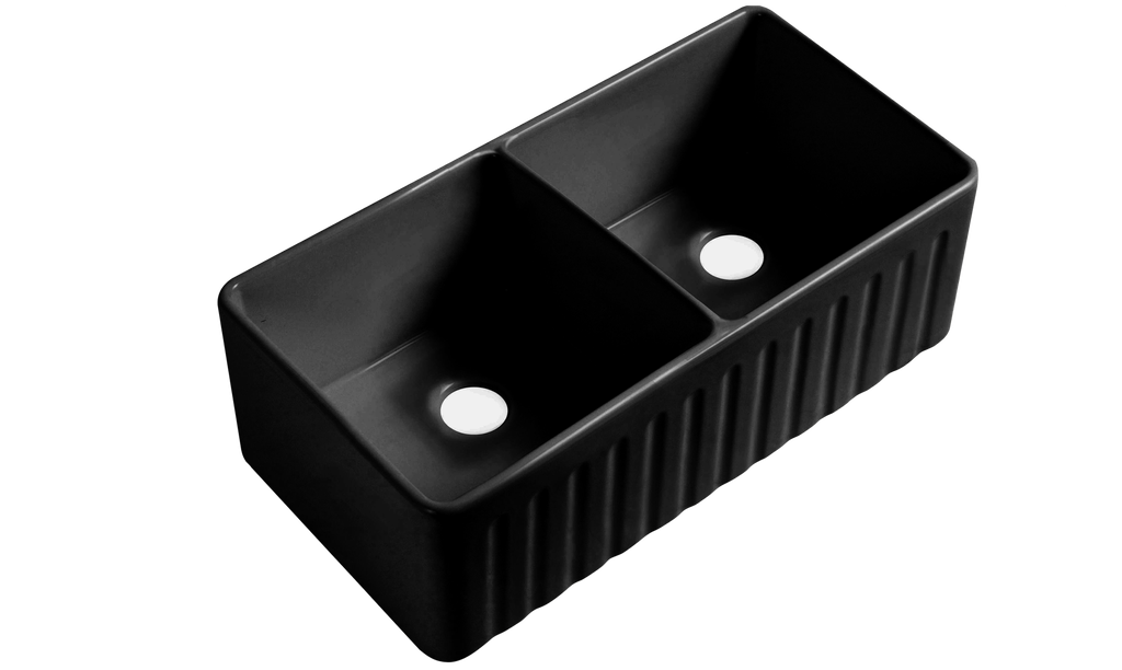 [56031] Size:835*459*254mm Bowl Size:390*423*232mm*2 Matte Black Rocca Fine Fireclay Farm House Buttler Sink Double Bowl