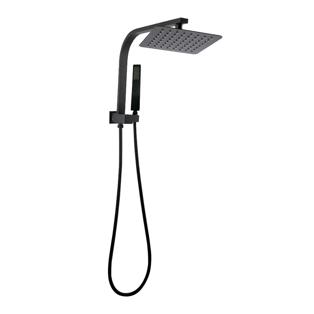 Square Black Shower Station Set With 200mm Super-Slim Rainfall Shower Head And Handheld Shower Spray Head