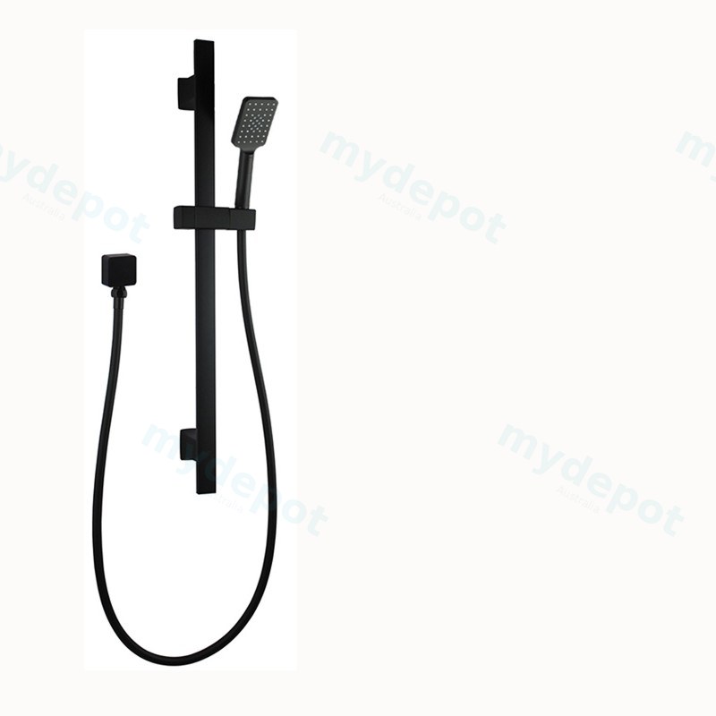 [40278] Square Black Wall Mounted Sliding Rail with Water Hose & Wall Connector Only