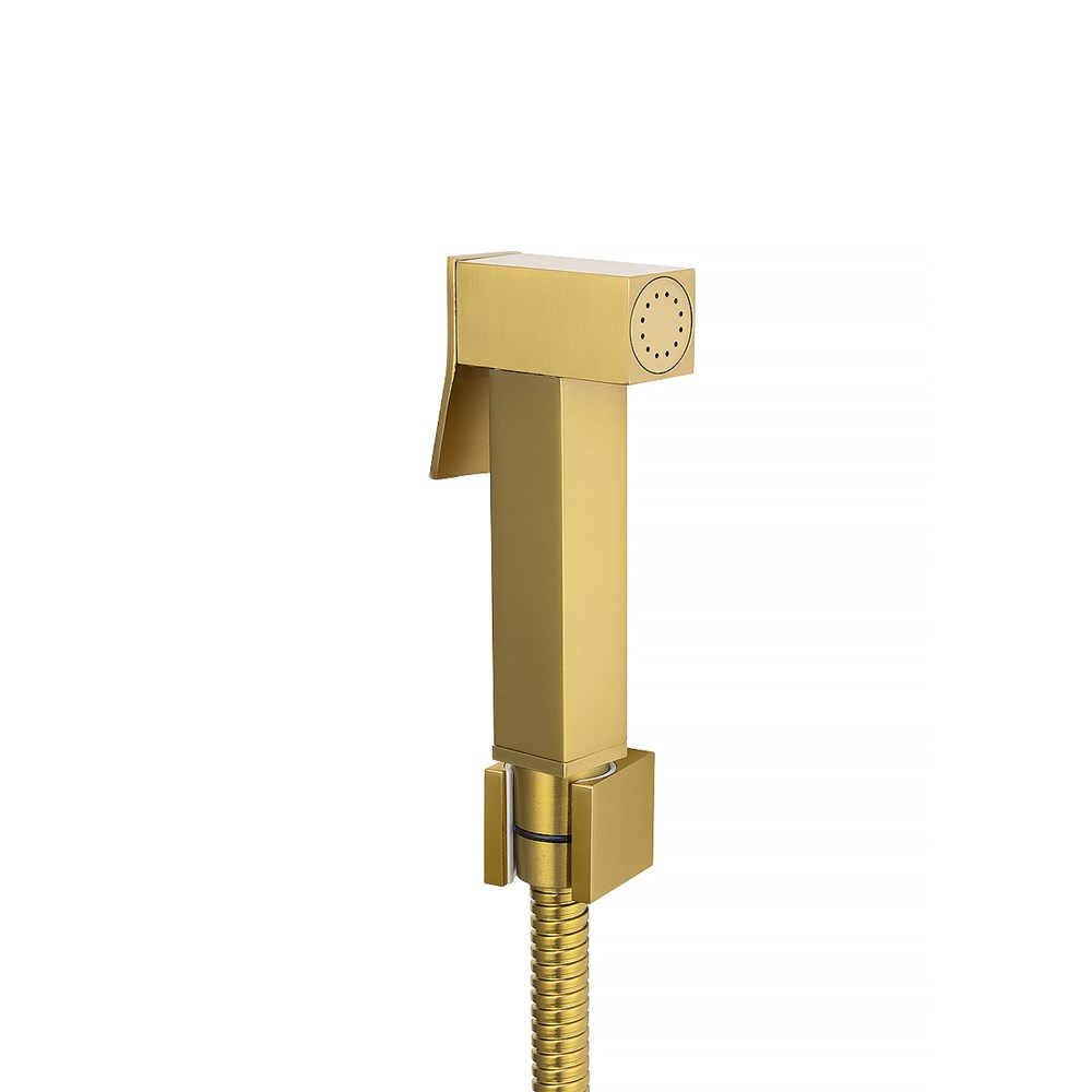 Square Brushed Brass Brass Toilet Bidet With Stainless Steel Hose