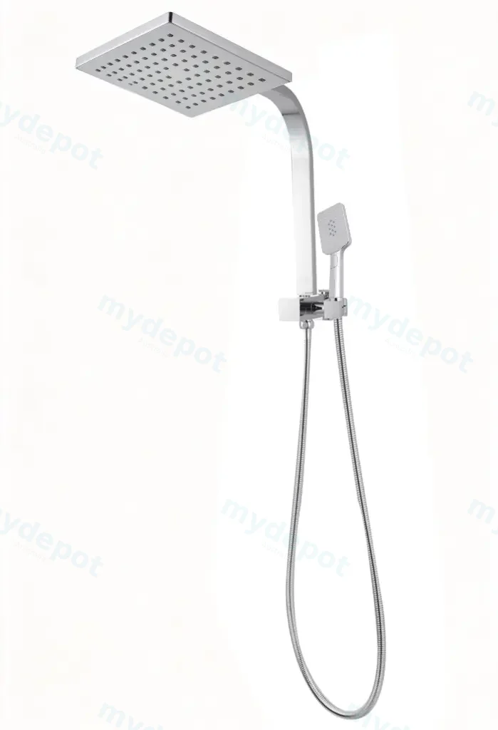 [40272+40303+40311] Square Chrome Shower Station Set With 200mm Rainfall Shower Head And 3 Functions Handheld Shower