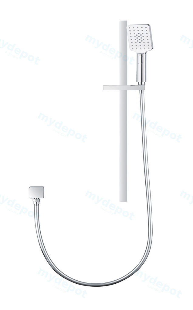 [40277] Square Chrome Wall Mounted Sliding Rail with Water Hose & Wall Connector Only
