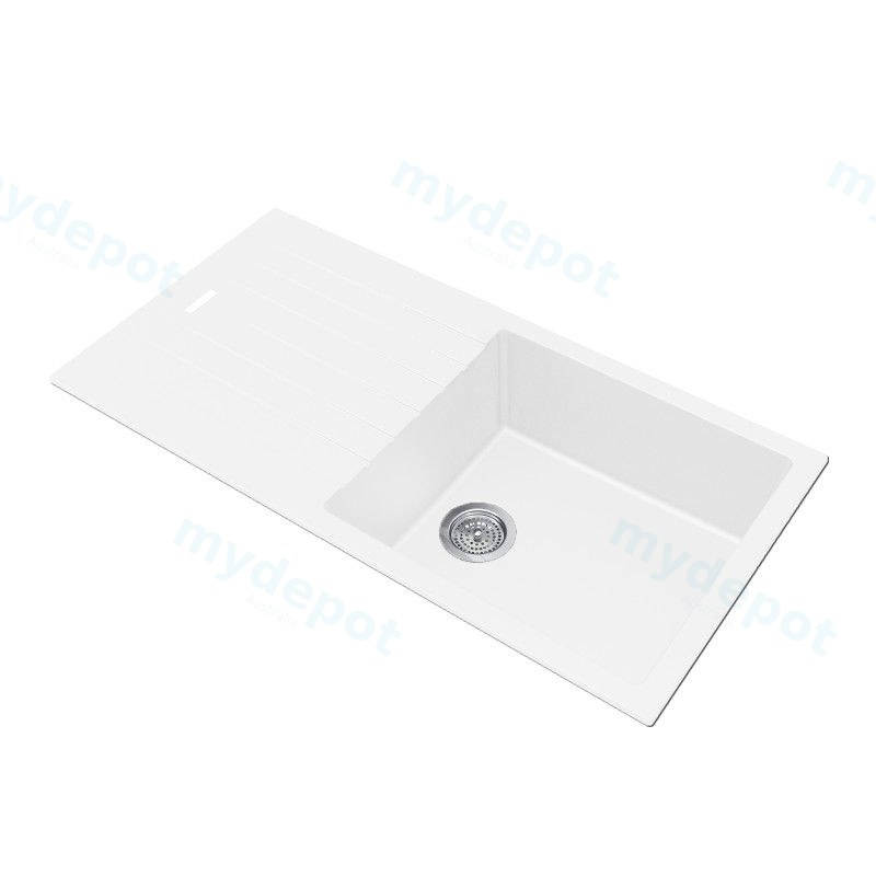 [40536] White Granite Quartz Stone Kitchen Sink with drainboard Top/Undermount 1000*500*200mm