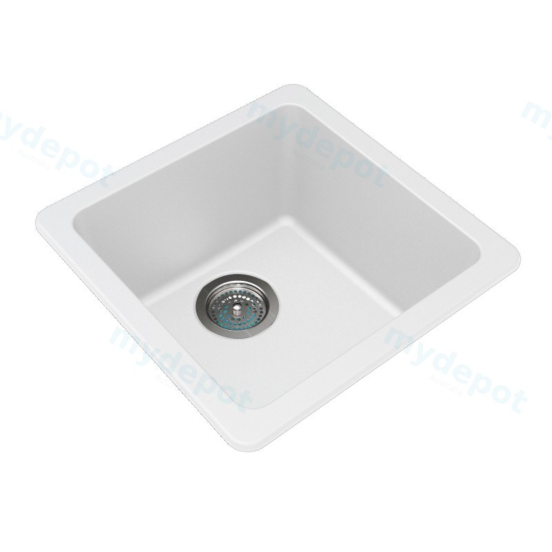 [40530] White Granite Quartz Stone Kitchen/Laundry Sink Single Bowl Top/Under Mount 422*422*203mm
