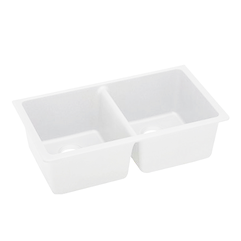 [40534] White Kitchen Sink Granite Stone Top/Under Mount Double Bowls 838*476*241mm