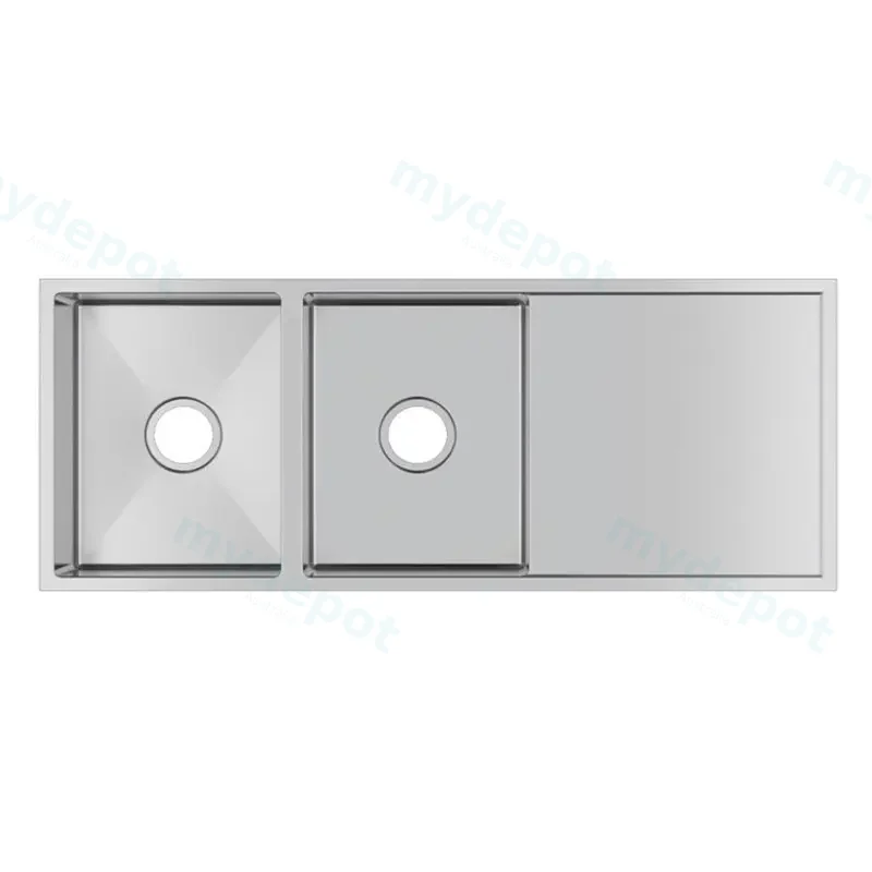(C-1160)Round Corner Chrome Stainless Steel Handmade Double Bowl With Drain Board Kitchen Sink 1160*460*230mm