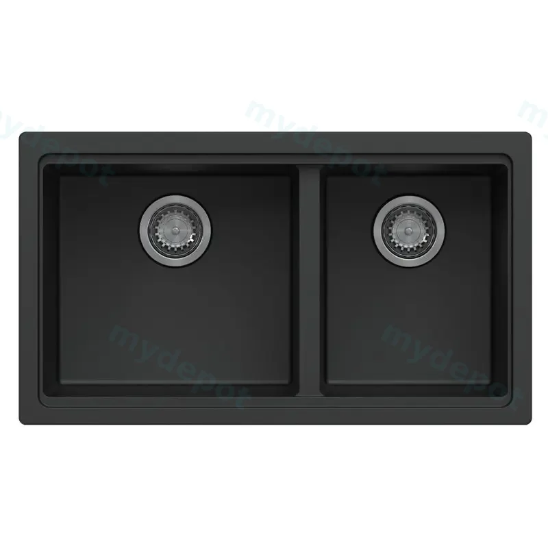 Black Carysil Maples 6040U Granite Double Bowl Stone Kitchen Sink 786*446*200mm(Undermount Only)