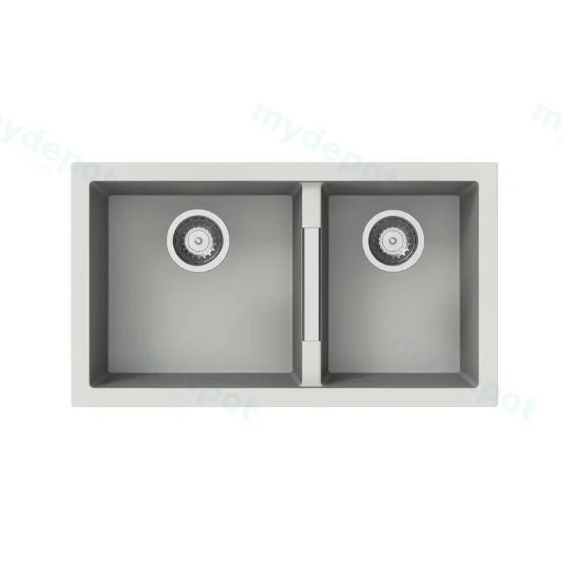 White Carysil Maples 6040U Granite Double Bowl Stone Kitchen Sink 786*446*200mm(Undermount Only)