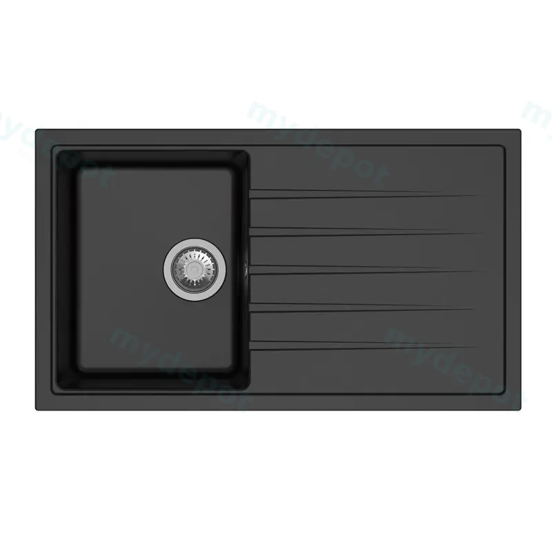 Black Carysil Vivaldi D100S Granite Single Bowl With Drain Board Stone Kitchen Sink 780*500*205mm