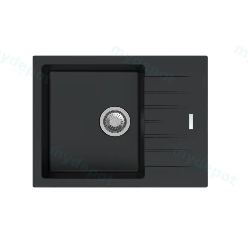 Black Carysil City D100N Granite Single Bowl With Drain Board Stone Kitchen Sink 650*500*200mm