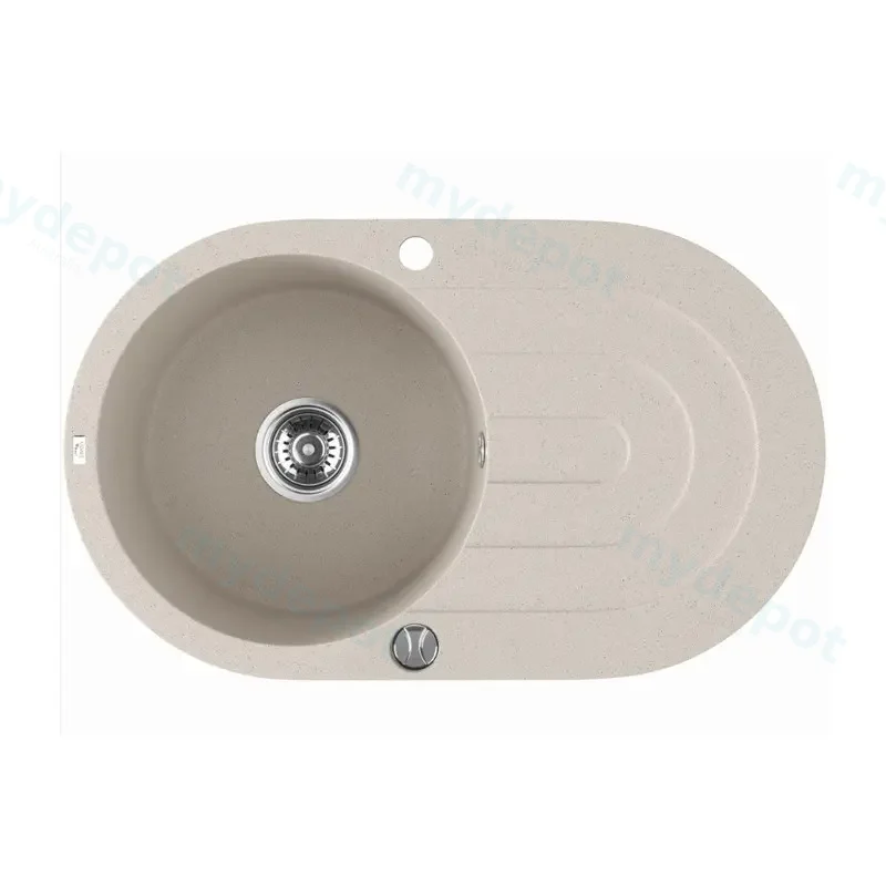 Laveo Dafne Beige Granite Single Bowl With Drain Board Stone Kitchen Sink 470*780*204mm(Including Space Saving Siphon And Click-Clack Plug)