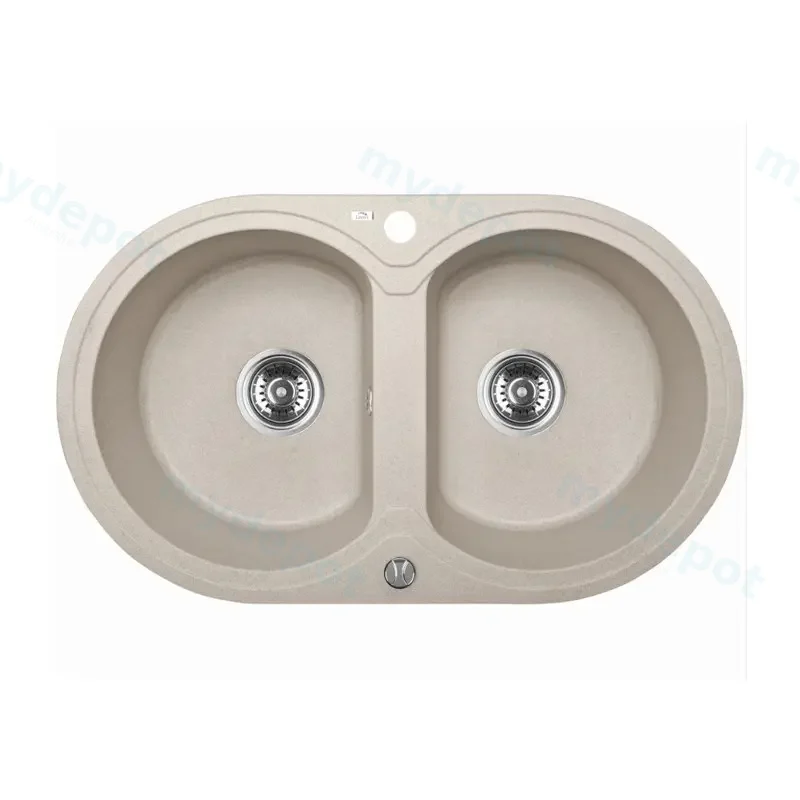 Laveo Dafne Beige Granite Double Bowl Stone Kitchen Sink 470*780*204mm(Including Space Saving Siphon And Click-Clack Plug)