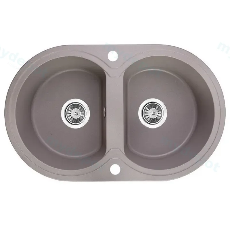 Laveo Dafne Grey Granite Double Bowl Stone Kitchen Sink 470*780*204mm(Including Space Saving Siphon And Click-Clack Plug)