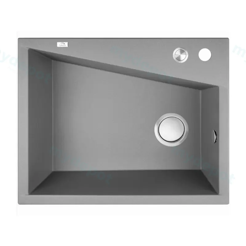 Laveo Grenada Grey Granite Double Bowl Stone Kitchen Sink 470*600*227mm(Including Space Saving Siphon And Click-Clack Plug)