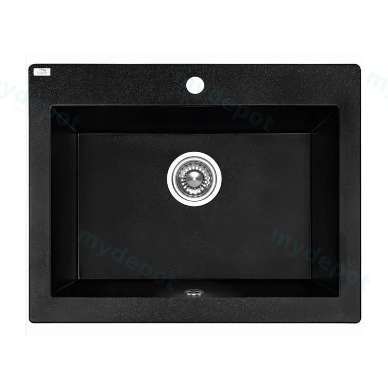 Laveo Komodo Black Granite Single Bowl Stone Kitchen Sink 490*580*220mm(Including Space Saving Siphon And Click-Clack Plug)