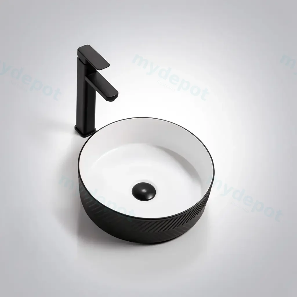 365*365*120mm Polar Black Textured Exterior Finish With Arrow Pattern & Matte White Interior Finish Above Counter Basin(32mm Nonoverflow)