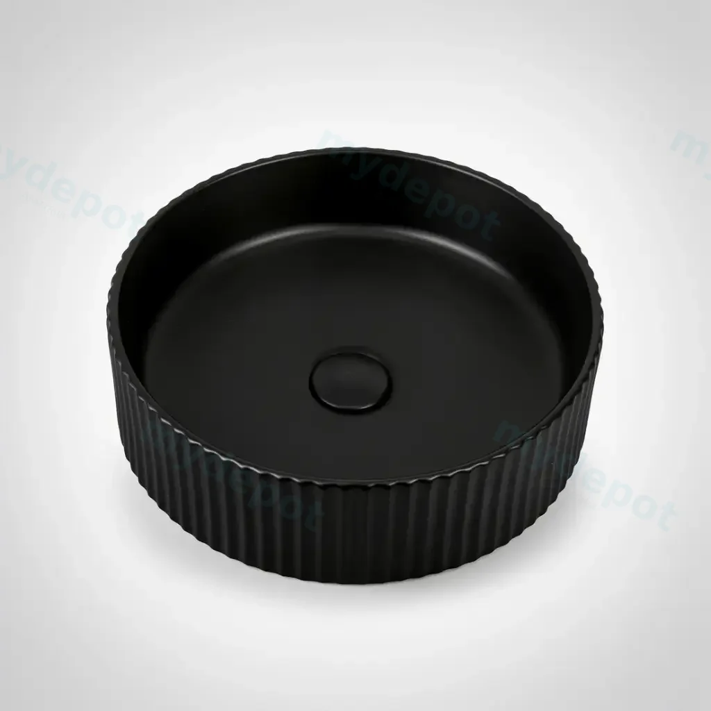 400*400*125mm Matte Black With Fluted Design Above Counter Basin(32mm Nonoverflow)
