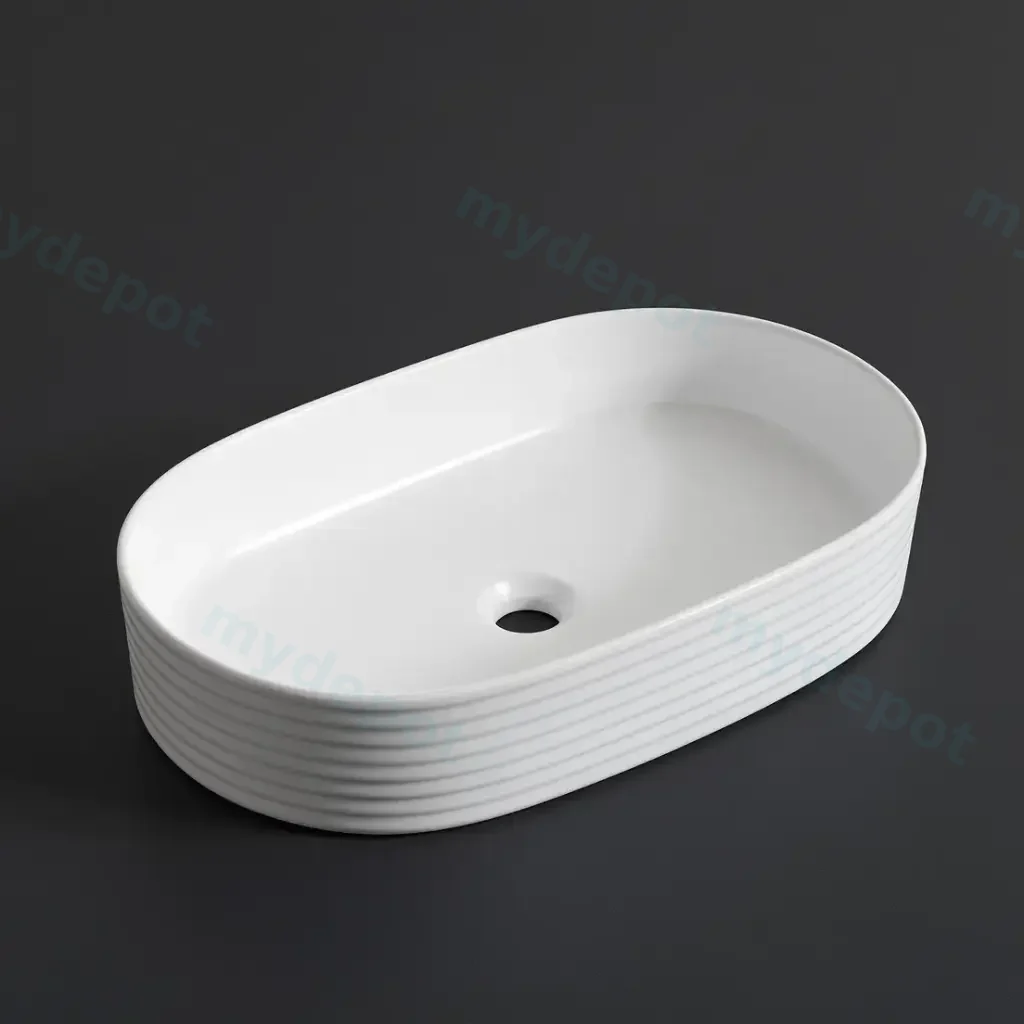 600*380*125mm Gloss White With Fluted Design Above Counter Basin(32mm Nonoverflow)