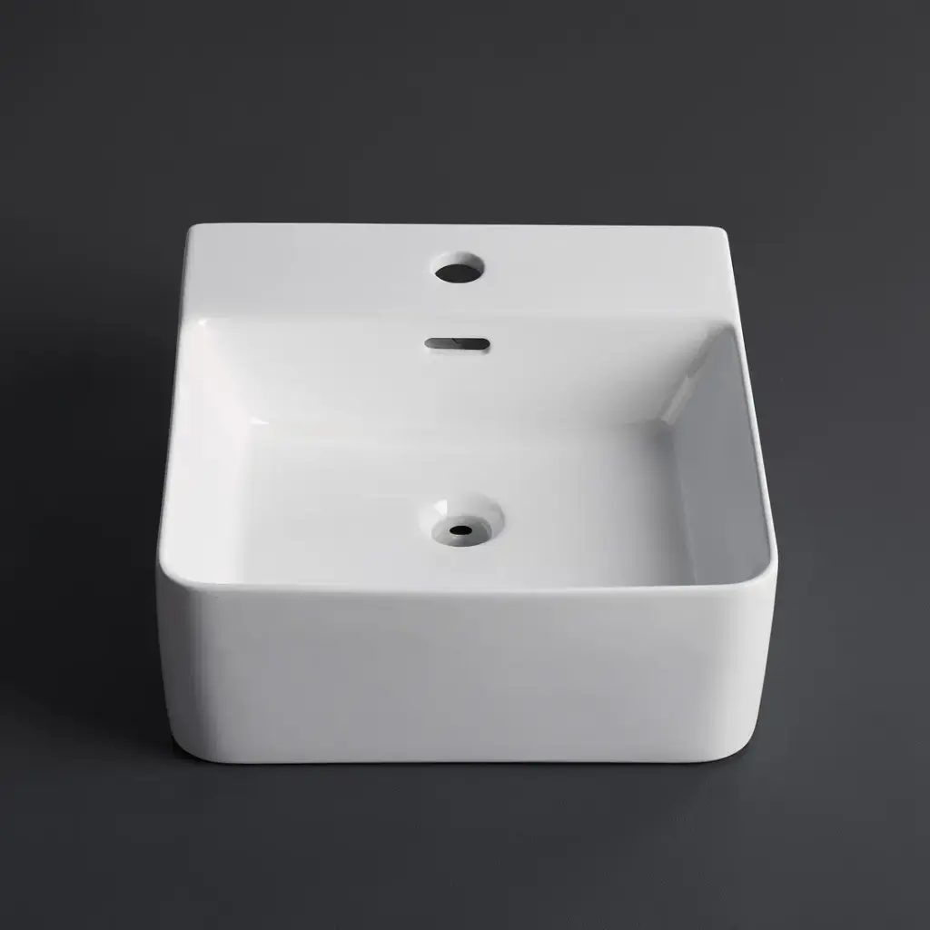 420*400*155mm Gloss White Wall Hung Basin(32mm Overflow+1 Tap Hole)