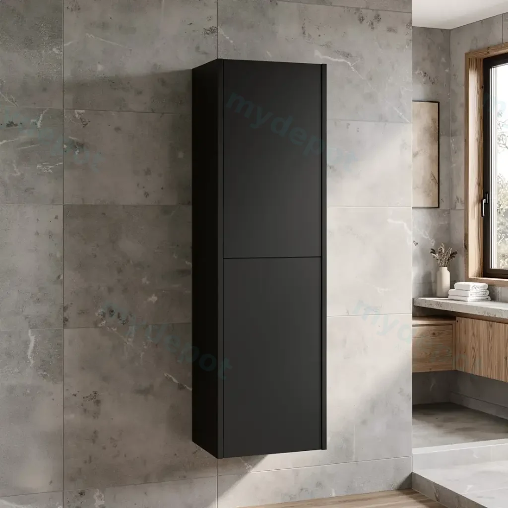 Customised Kiama Tall Boy Cabinet - Matte Black - 400L x 300D x 1350H mm - 2 Doors