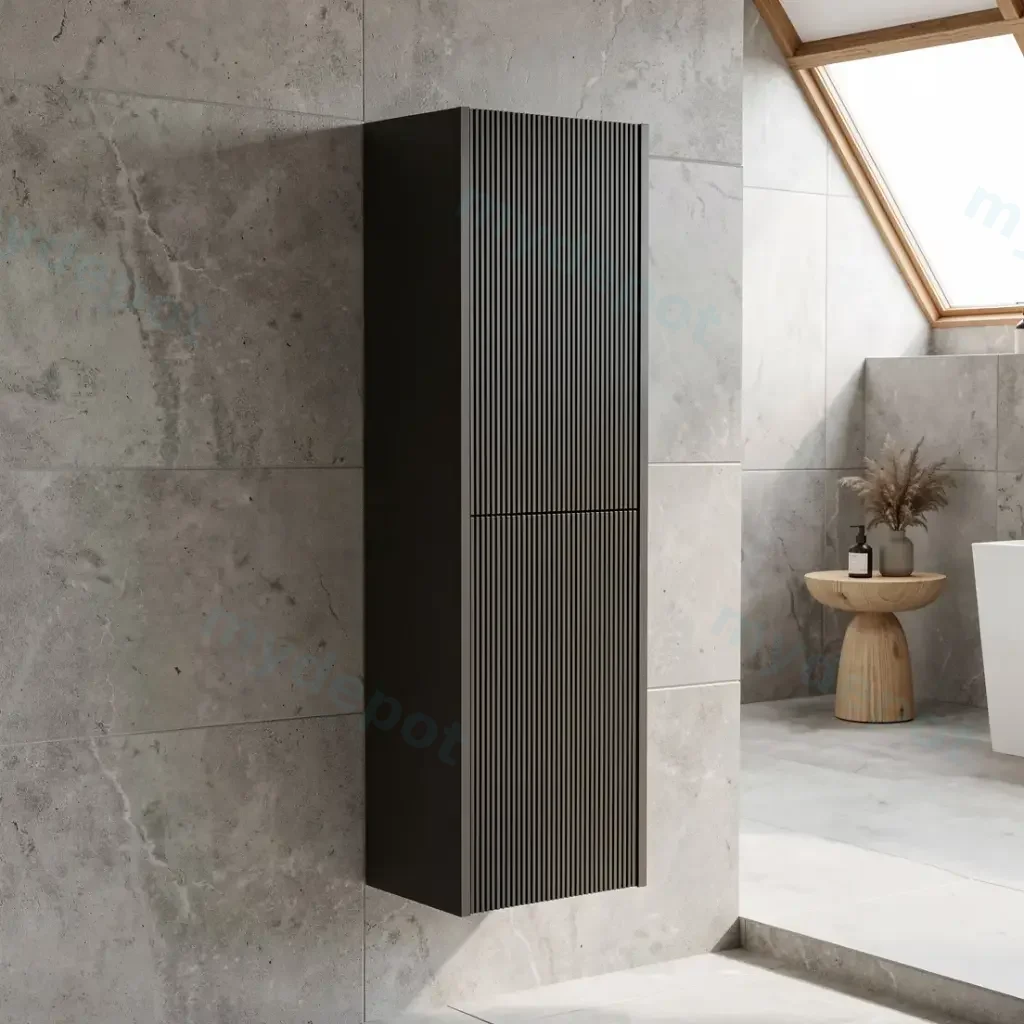 Customised Kiama Fluted Tall Boy Cabinet - Matte Black - 400L x 300D x 1350H mm - 2 Doors