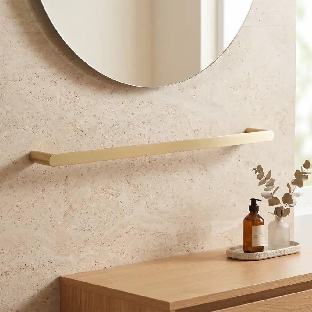 RUSHY Series Brushed Brass Single Towel Rail 600mm