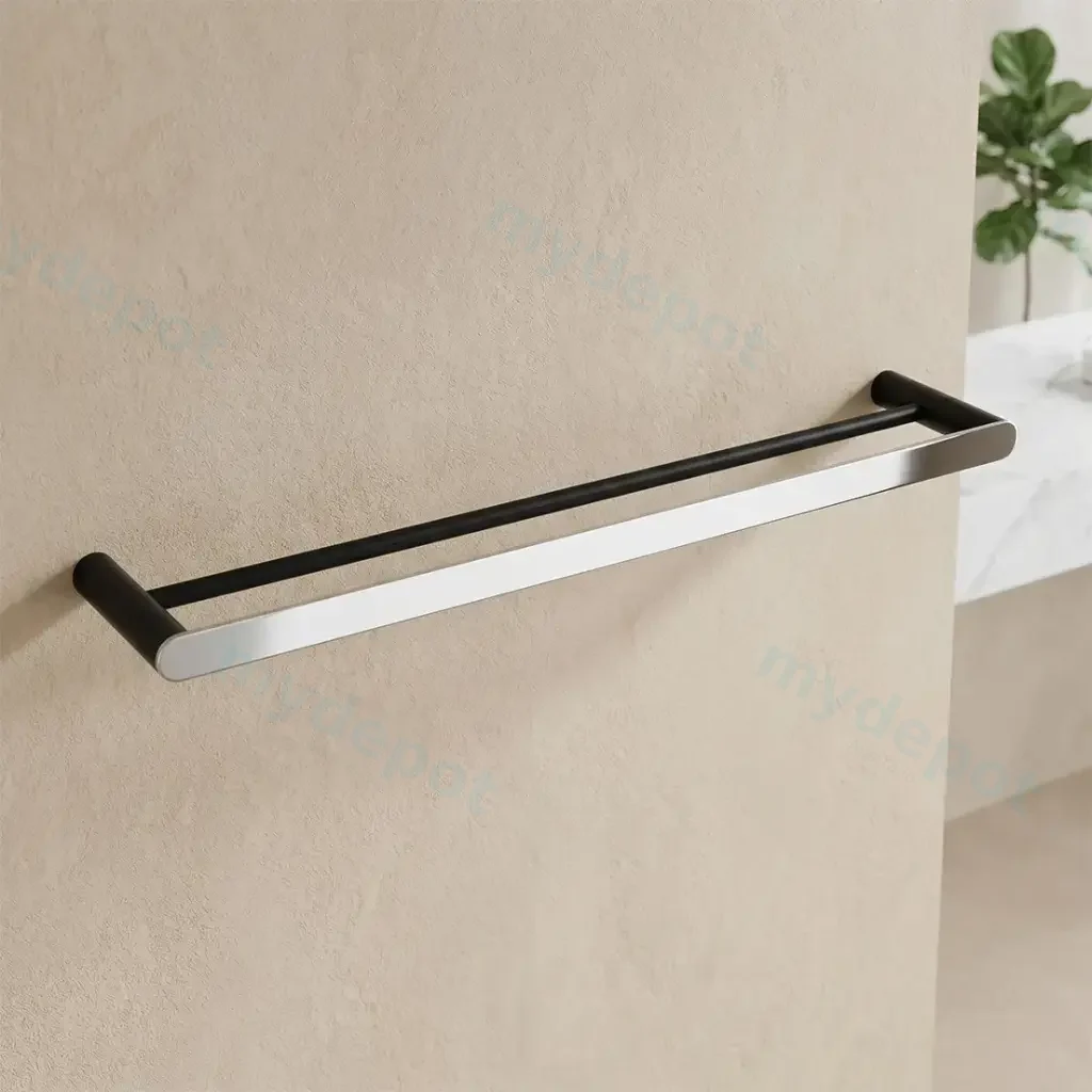[41755] RUSHY Series Black&Chrome Double Towel Rail 600mm