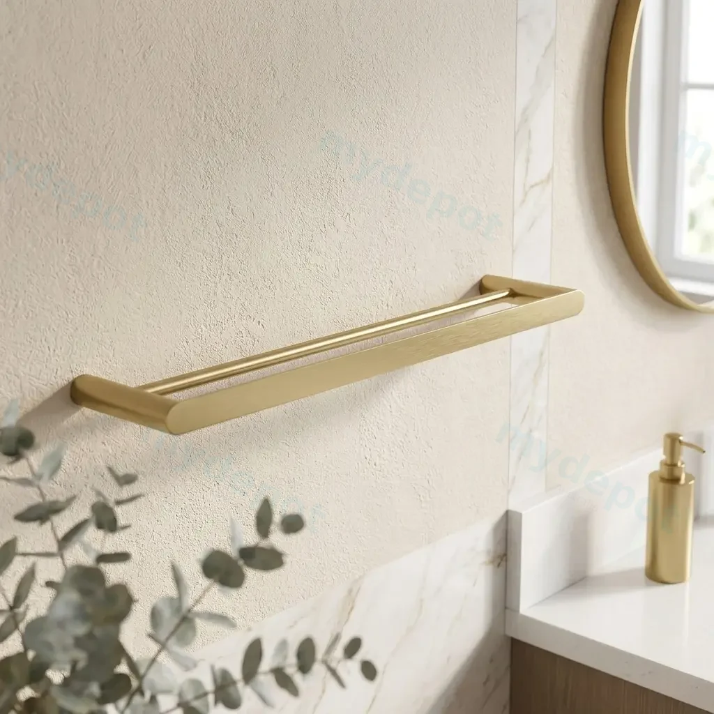 [41756] RUSHY Series Brushed Brass Double Towel Rail 600mm