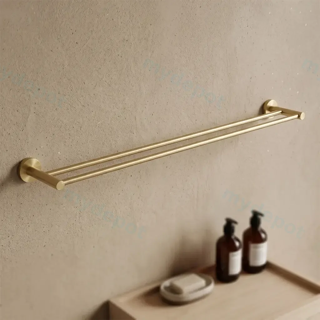 [41843] LUCID PIN Series Brushed Brass Double Towel Rail Rail 790mm