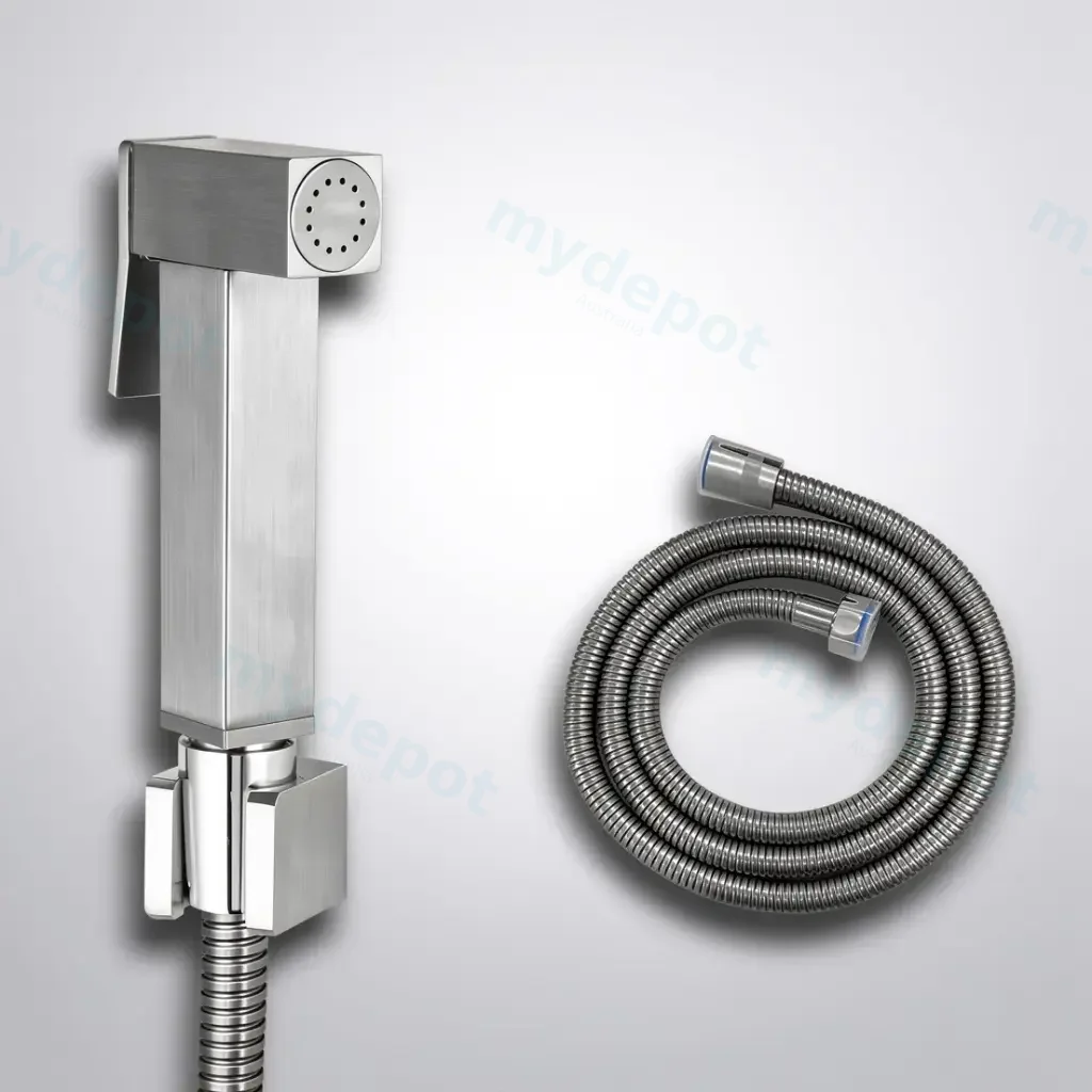 Square Brushed Nickel Brass Toilet Bidet Spray Kit With Stainless Steel Hose