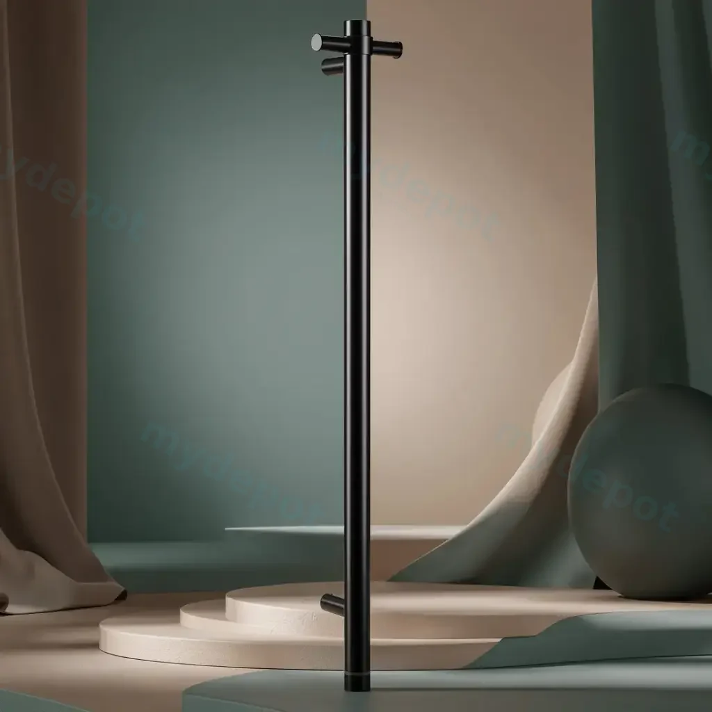 Round Vertical Brushed Gun Metal Grey Electric Heated Towel Rack Single Bar(With Timer)