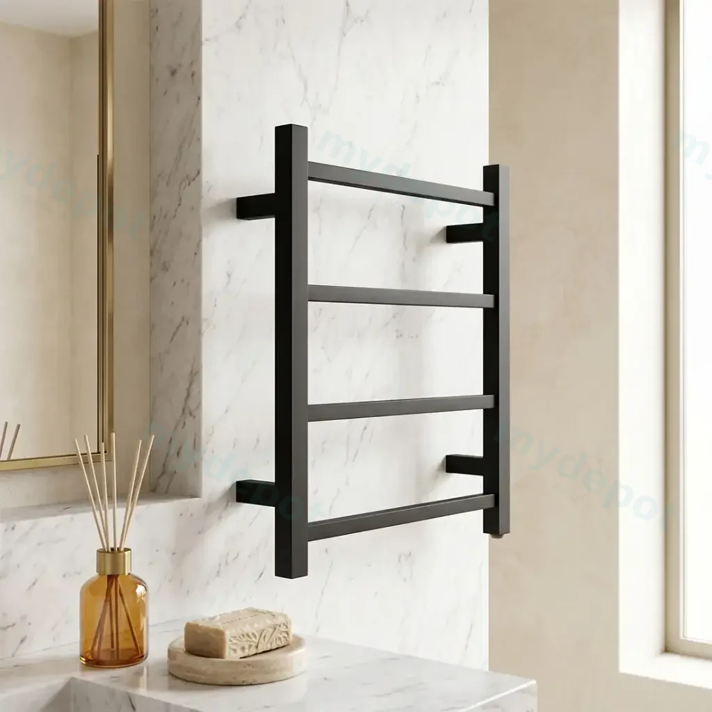Square Brushed Gun Metal Grey Electric Heated Towel Rack 4 Bars
